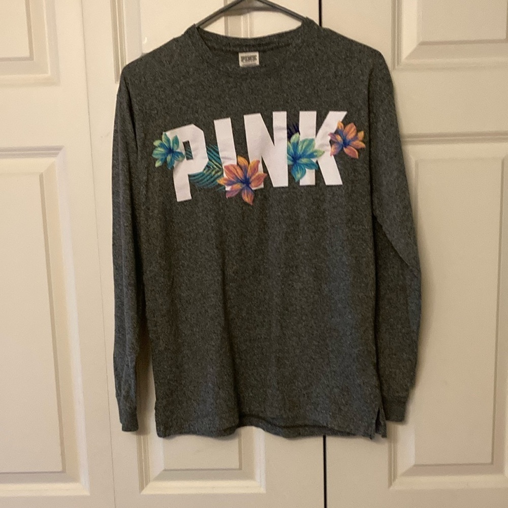 PINK Victoria Secret everyday long sleeve T shirt gray XS Hawaiian flowers